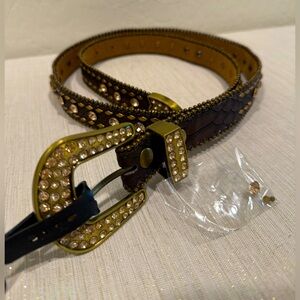 BUCKLE Brown and Gold Embellished Belt - NEW w/ Tags- XL